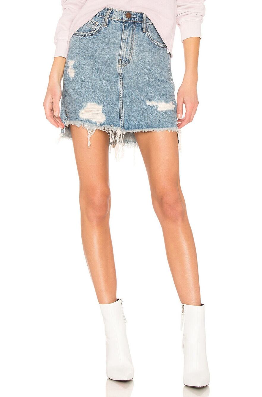 Current Elliott High Waist Mini Skirt Denim Prep Destroy Distressed 25 NWT $208